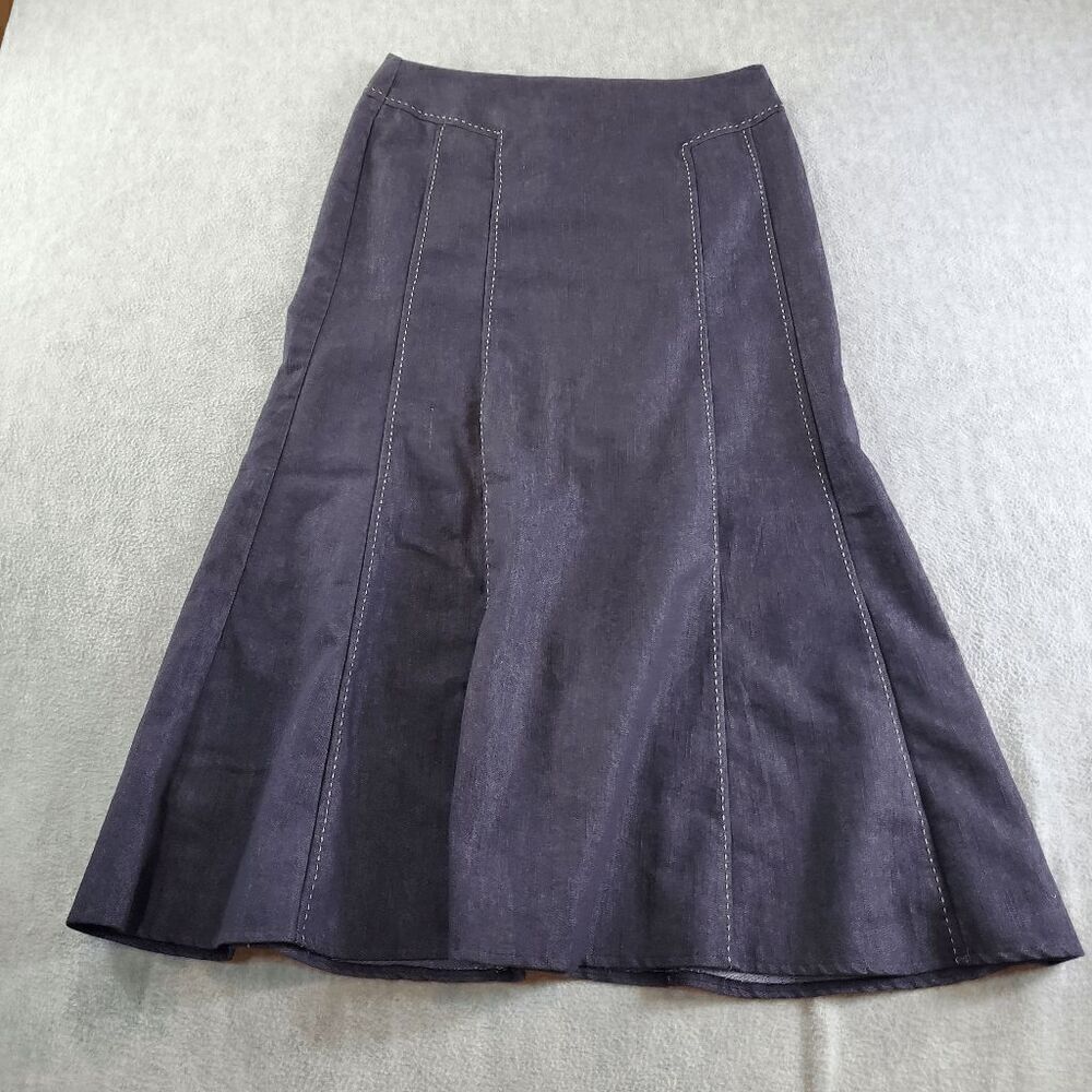New York & Company Skirt Womens 8 Blue Denim A-Line Stretch High Waist Back Zip